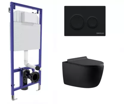 Комплект 3 в 1 инсталляция Berges Novum O5 + Унитаз подвесной Aquanet Cetus 287008 черный с кнопкой черной