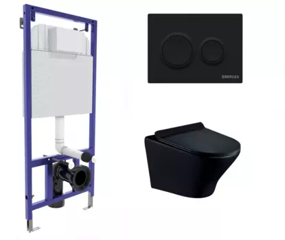 Комплект 3 в 1 инсталляция Berges Novum O5 + Унитаз подвесной Esbano Aster ESUPASTEBM черный с кнопкой черной