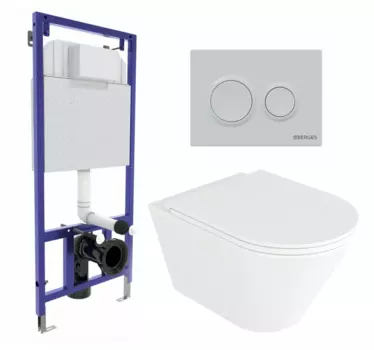 Комплект 3 в 1 инсталляция Berges Novum O4 + Унитаз подвесной Enio Cento EN4280110 с кнопкой белой
