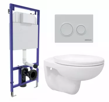 Комплект 3 в 1 инсталляция Berges Novum O4 + Унитаз подвесной Enio Ekos EN0170571 с кнопкой белой