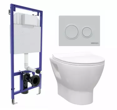 Комплект 3 в 1 инсталляция Berges Novum O4 + Унитаз подвесной Enio Nativo EN1270551 с кнопкой белой