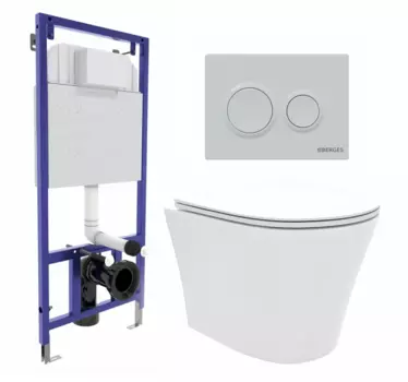 Комплект 3 в 1 инсталляция Berges Novum O4 + Унитаз подвесной Enio Neo EN5370588 с кнопкой белой