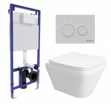 Комплект 3 в 1 инсталляция Berges Novum O4 + Унитаз подвесной Enio Vicino EN9170544 с кнопкой белой