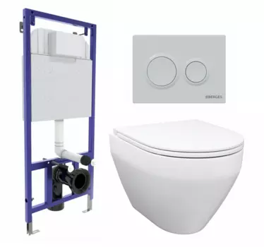 Комплект 3 в 1 инсталляция Berges Novum O4 + Унитаз подвесной Enio Cono EN2870522 с кнопкой белой