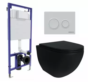 Комплект 3 в 1 инсталляция Berges Novum O4 + Унитаз подвесной Enio Unico BL черный EN4105055 с кнопкой белой