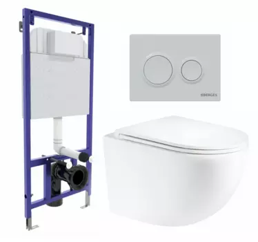 Комплект 3 в 1 инсталляция Berges Novum O4 + Унитаз подвесной Enio Unico Tornado EN2105073 с кнопкой белой