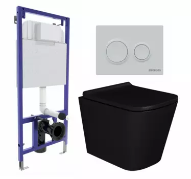 Комплект 3 в 1 инсталляция Berges Novum O4 + Унитаз подвесной Enio Binario BL черный EN4180225 с кнопкой белой