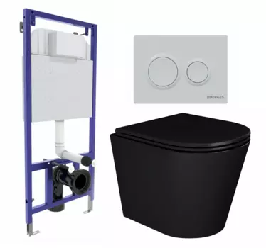 Комплект 3 в 1 инсталляция Berges Novum O4 + Унитаз подвесной Enio Cento BL черный EN4280035 с кнопкой белой