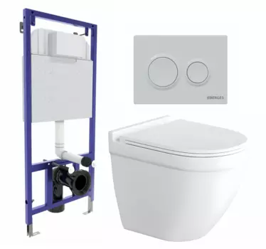 Комплект 3 в 1 инсталляция Berges Novum O4 + Унитаз подвесной Enio Pulito EN1170052 с кнопкой белой