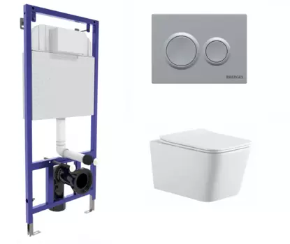 Комплект 3 в 1 инсталляция Berges Novum O2 + Подвесной унитаз SinteSi BALTI с кнопкой матовой хром