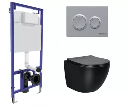 Комплект 3 в 1 инсталляция Berges Novum O2 + Подвесной унитаз Vincea Globo VT1-14SMB черный с кнопкой матовой хром