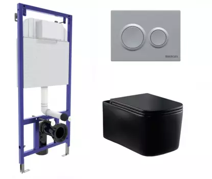Комплект 3 в 1 инсталляция Berges Novum O2 + Подвесной унитаз Vincea Ultra Rimless VT1-32MB черный с кнопкой матовой хром