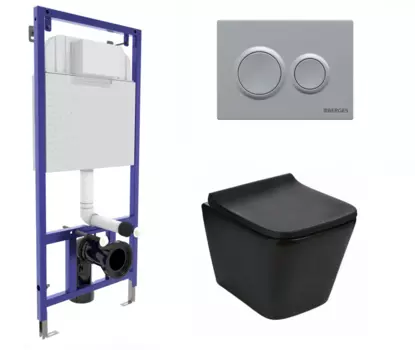 Комплект 3 в 1 инсталляция Berges Novum O2 + Подвесной унитаз WeltWasser Gelbach 041 MT-BL черный с кнопкой матовой хром