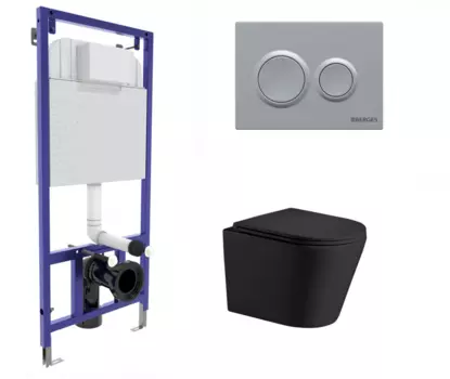Комплект 3 в 1 инсталляция Berges Novum O2 + Подвесной унитаз WeltWasser Salzbach 043 MT-BL черный с кнопкой матовой хром