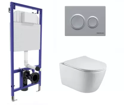 Комплект 3 в 1 инсталляция Berges Novum O2 + Унитаз подвесной Акватек Вега AQ1905-00 с кнопкой матовой хром