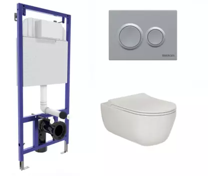 Комплект 3 в 1 инсталляция Berges Novum O2 + Унитаз подвесной Berges Wasserhaus Ego XL 082118 с кнопкой матовой хром