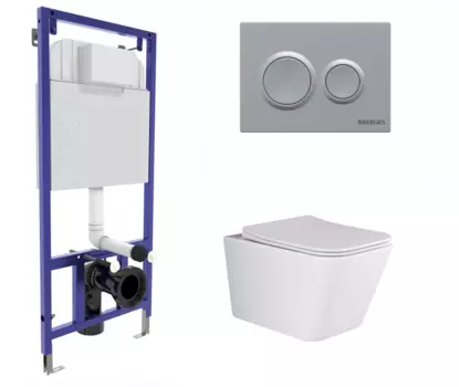 Комплект 3 в 1 инсталляция Berges Novum O2 + Унитаз подвесной Ceramica Nova Metric Rimless CN3007 с кнопкой матовой хром