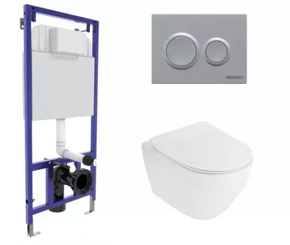 Комплект 3 в 1 инсталляция Berges Novum O2 + Унитаз подвесной Cezares Stylus CZR-513-TH-R с кнопкой матовой хром