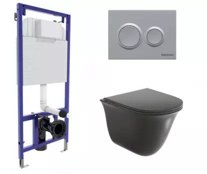 Комплект 3 в 1 инсталляция Berges Novum O2 + Унитаз подвесной Grossman GR-4412BMS черный с кнопкой матовой хром