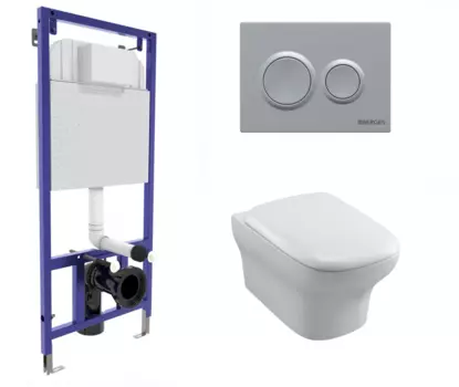 Комплект 3 в 1 инсталляция Berges Novum O2 + Унитаз подвесной Jacob Delafon Vox EDM102-00 с кнопкой матовой хром