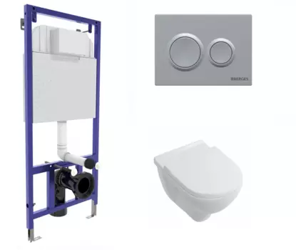 Комплект 3 в 1 инсталляция Berges Novum O2 + Унитаз подвесной Villeroy & Boch O Novo Directflush с кнопкой матовой хром
