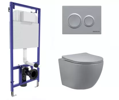 Комплект 3 в 1 инсталляция Berges Novum O2 + Унитаз подвесной Vincea Globo VT1-14SMG серый с кнопкой матовой хром