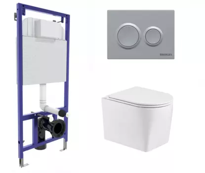 Комплект 3 в 1 инсталляция Berges Novum O2 + Унитаз подвесной WeltWasser Nesenbach 004 GL-WT с кнопкой матовой хром