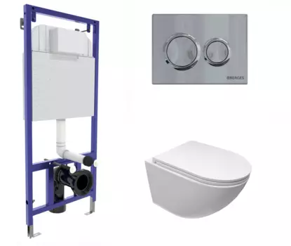 Комплект 3 в 1 инсталляция Berges Novum O3 + Подвесной унитаз Cerutti Spa Sella aria CT9529 с кнопкой глянцевой хром