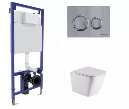 Комплект 3 в 1 инсталляция Berges Novum O3 + Подвесной унитаз WeltWasser Gelbach 043 GL-WT с кнопкой глянцевой хром