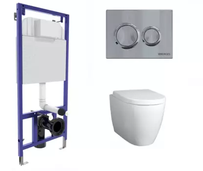 Комплект 3 в 1 инсталляция Berges Novum O3 + Унитаз подвесной BelBagno Marino с кнопкой глянцевой хром