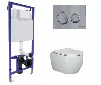 Комплект 3 в 1 инсталляция Berges Novum O3 + Унитаз подвесной Ceramica Nova Play CN3001 с кнопкой глянцевой хром