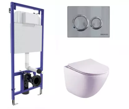 Комплект 3 в 1 инсталляция Berges Novum O3 + Унитаз подвесной Esbano Lotus ESUPLOTUW с кнопкой глянцевой хром