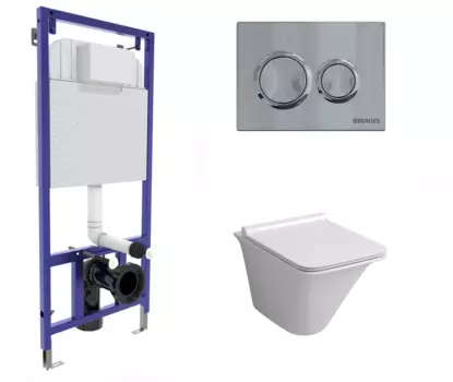 Комплект 3 в 1 инсталляция Berges Novum O3 + Унитаз подвесной Grossman GR-4413S с кнопкой глянцевой хром