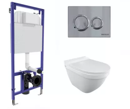 Комплект 3 в 1 инсталляция Berges Novum O3 + Унитаз подвесной Iddis Cloud CLORDSEi25 с кнопкой глянцевой хром