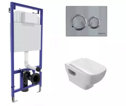 Комплект 3 в 1 инсталляция Berges Novum O3 + Унитаз подвесной Jacob Delafon Struktura EDE102-00 с кнопкой глянцевой хром