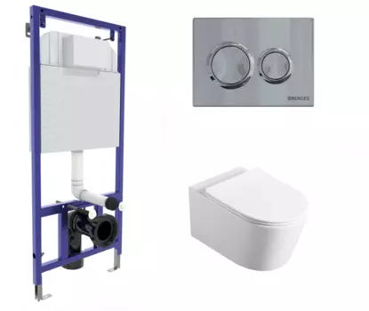 Комплект 3 в 1 инсталляция Berges Novum O3 + Унитаз подвесной Vincea Cute VT1-24 с кнопкой глянцевой хром