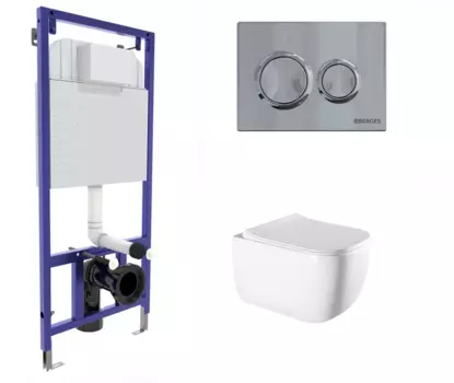 Комплект 3 в 1 инсталляция Berges Novum O3 + Унитаз подвесной Vincea Form VT1-35 с кнопкой глянцевой хром