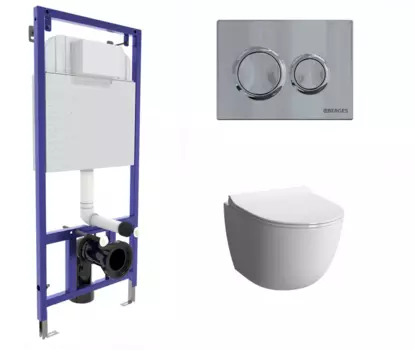 Комплект 3 в 1 инсталляция Berges Novum O3 + Унитаз подвесной VitrA Sento 7748В003-0075 с кнопкой глянцевой хром