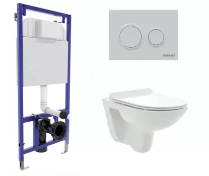 Комплект 3 в 1 инсталляция Berges Novum O4 + Подвесной унитаз AQUAme AQM2008 с кнопкой белой