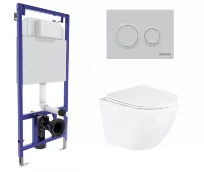 Комплект 3 в 1 инсталляция Berges Novum O4 + Подвесной унитаз BelBagno Uno BB3105CHR/SC с кнопкой белой
