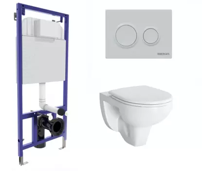 Комплект 3 в 1 инсталляция Berges Novum O4 + Подвесной унитаз Berges Wasserhaus Gamma 081105 с кнопкой белой