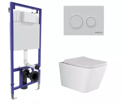 Комплект 3 в 1 инсталляция Berges Novum O4 + Подвесной унитаз Ceramica Nova Metric Rimless CN3007 с кнопкой белой 040264 + CN3007