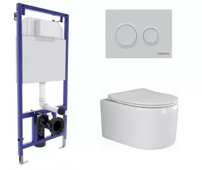 Комплект 3 в 1 инсталляция Berges Novum O4 + Подвесной унитаз Ceramica Nova Moments CN3003 с кнопкой белой 040264 + CN3003