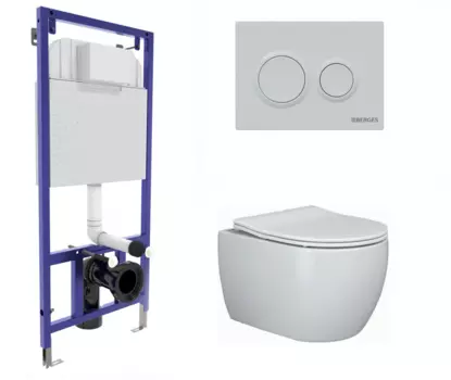 Комплект 3 в 1 инсталляция Berges Novum O4 + Подвесной унитаз Ceramica Nova Play CN3001 с кнопкой белой 040264 + CN3001