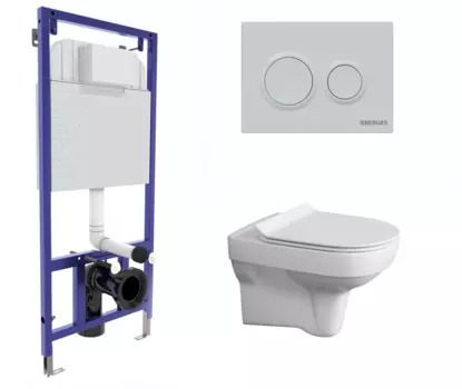 Комплект 3 в 1 инсталляция Berges Novum O4 + Подвесной унитаз Cersanit City New clean on с кнопкой белой