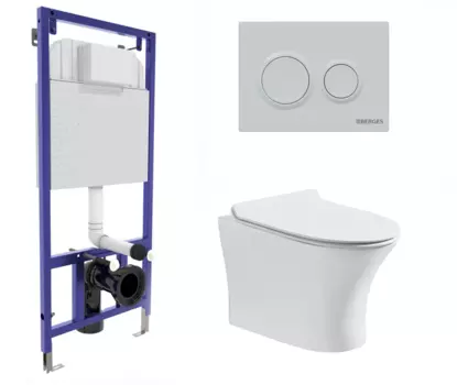 Комплект 3 в 1 инсталляция Berges Novum O4 + Подвесной унитаз CeruttiSpa Bernina aria CT7191 с кнопкой белой 040264 + 7191