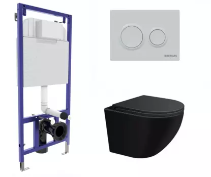 Комплект 3 в 1 инсталляция Berges Novum O4 + Подвесной унитаз SinteSi EVI черный с кнопкой белой