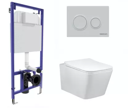 Комплект 3 в 1 инсталляция Berges Novum O4 + Подвесной унитаз Vincea Q-Line VT1-12 с кнопкой белой