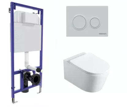 Комплект 3 в 1 инсталляция Berges Novum O4 + Подвесной унитаз Vincea Cute VT1-24 с кнопкой белой