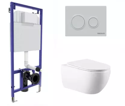 Комплект 3 в 1 инсталляция Berges Novum O4 + Подвесной унитаз Vincea Evo VT1-34 с кнопкой белой